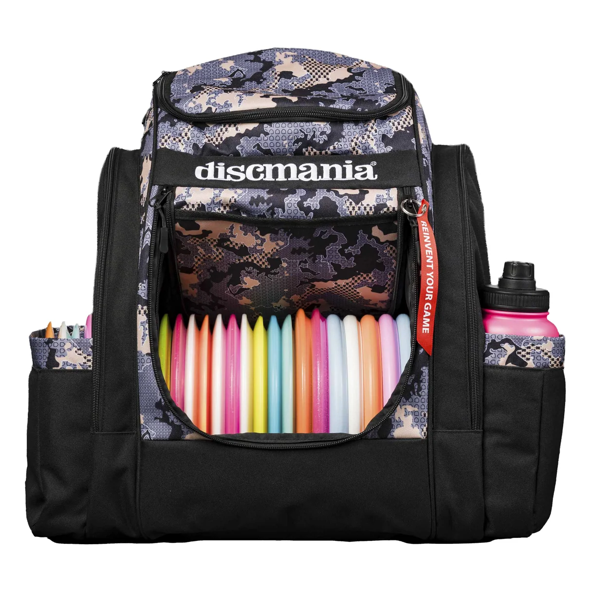 Discmania_Fanatic_Sky_Backpack_Sand-Grey_Front_Open_whiteBG